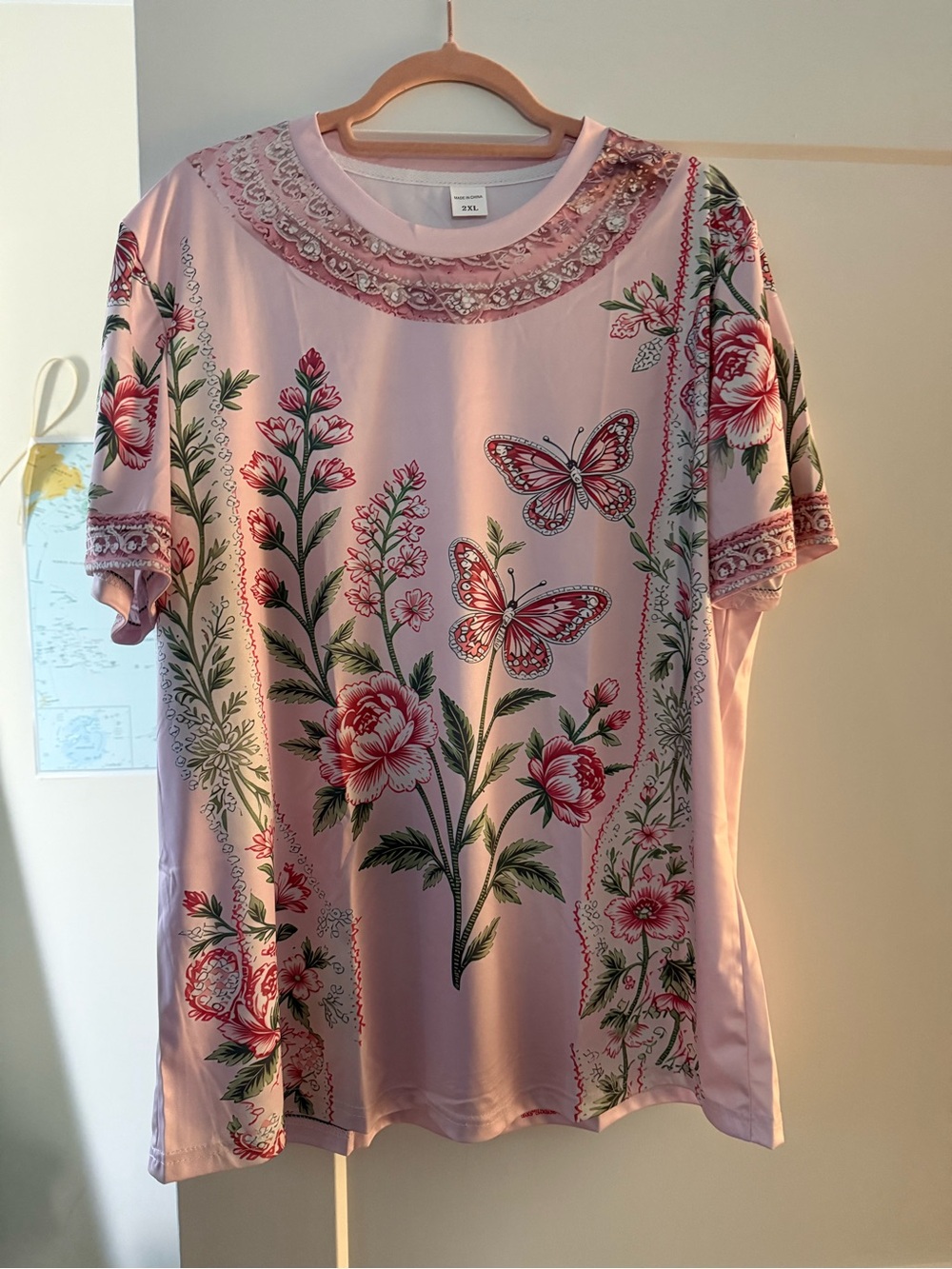 Women’s Pink Floral & Butterfly Short Sleeve Tee